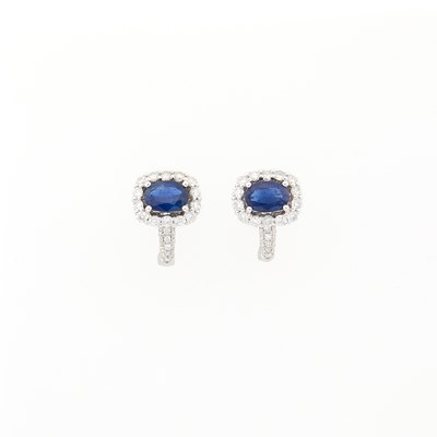 Lot 2132 - Pair of White Gold, Sapphire and Diamond Earrings