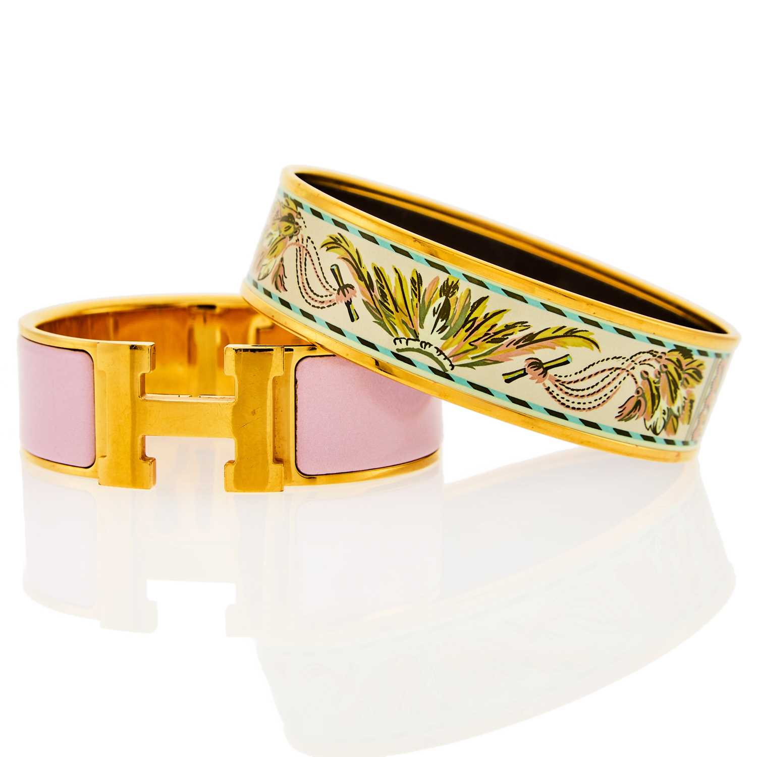 Lot 2077 - Hermès Two Gilt-Metal and Enamel Bangle Bracelets