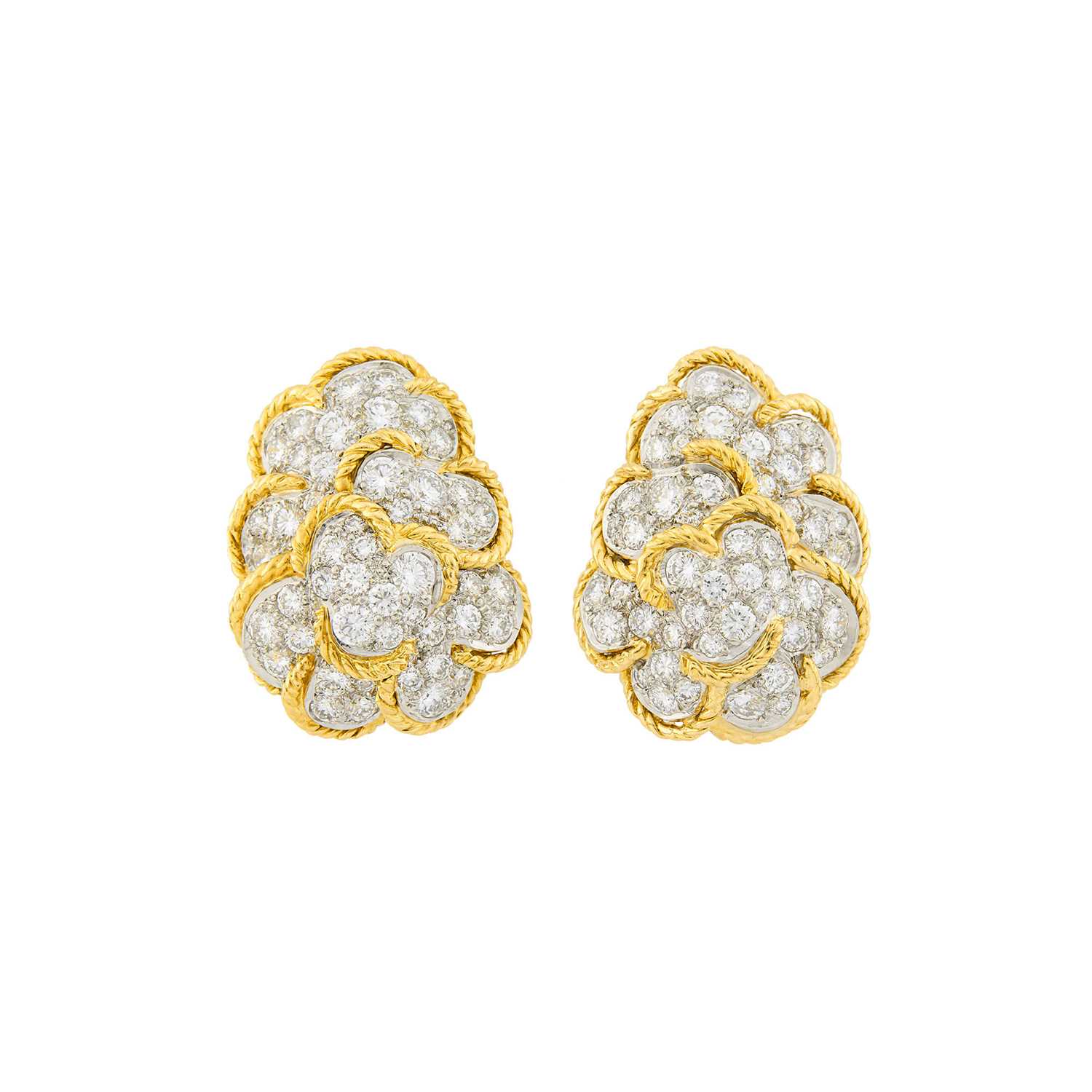Lot 115 - Pair of Gold, Platinum and Diamond Earclips