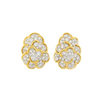 Lot 115 - Pair of Gold, Platinum and Diamond Earclips
