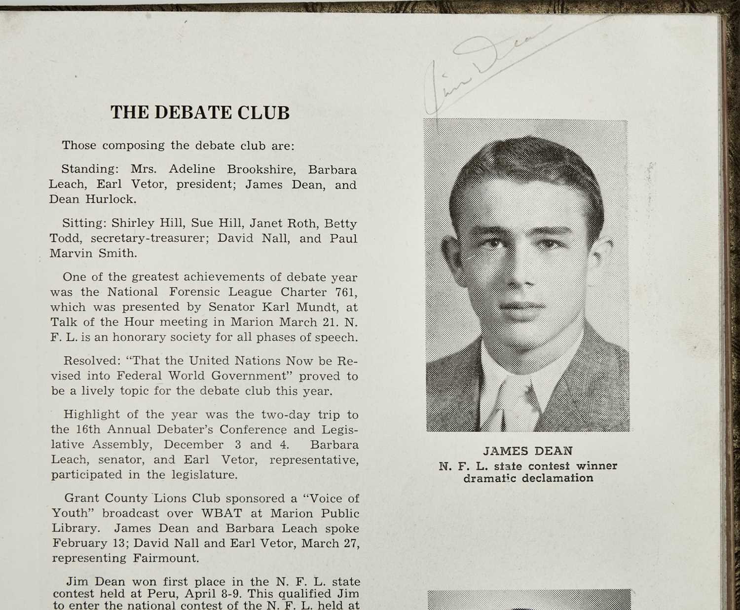 Lot 2 - James Dean signed high school yearbook