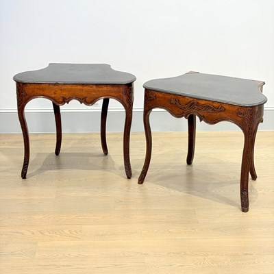 Lot Two Rococo Style Walnut Slate-Top Console Tables