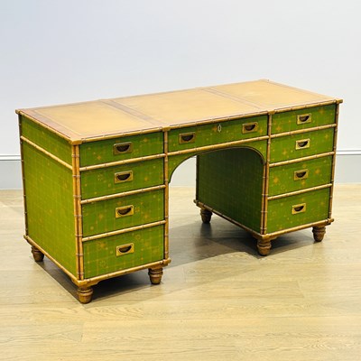 Lot 1071 - Faux Bamboo and Green Painted Desk