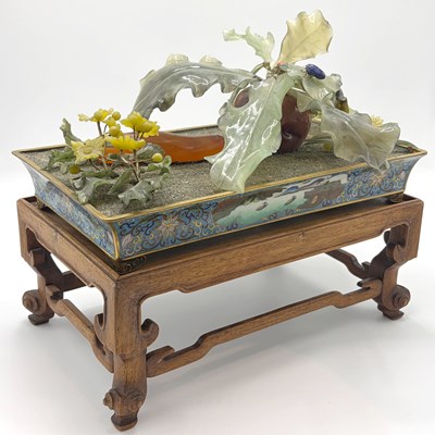 Lot 1059 - Chinese Cloisonne and Hardstone Table Decoration