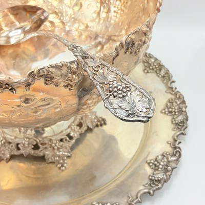 Lot 1132 - American Sterling Silver Punch Bowl, Ladle, Cups, and Stand