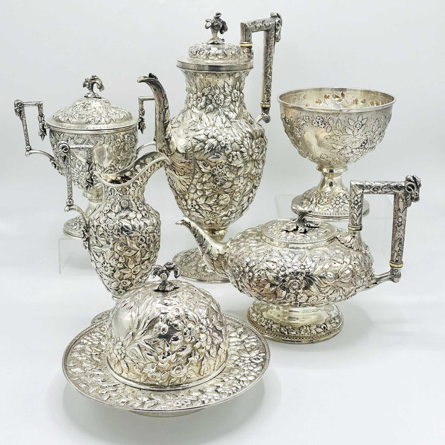 Lot 1133 - Assembled American Silver Repousse Tea and Coffee Service