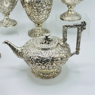 Lot 1133 - Assembled American Silver Repousse Tea and Coffee Service