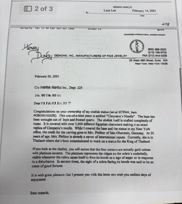 Lot 148 - Henry Dunay Platinum, Gold, Carved Colorless Topaz, Diamond, Lapis and Rock Crystal Obelisk 'Cleopatra's Needle' Desk Objet