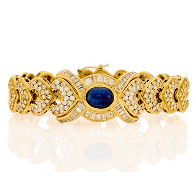 Lot 144 - Gold, Cabochon Sapphire and Diamond Bracelet