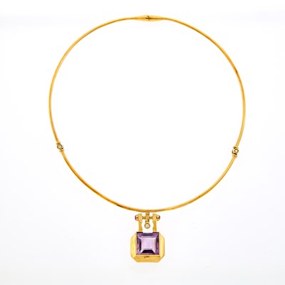 Lot 1182 - Gold, Amethyst and Diamond Torque Necklace