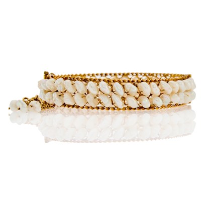 Lot 1355 - Gold and Freshwater Pearl Bangle Bracelet
