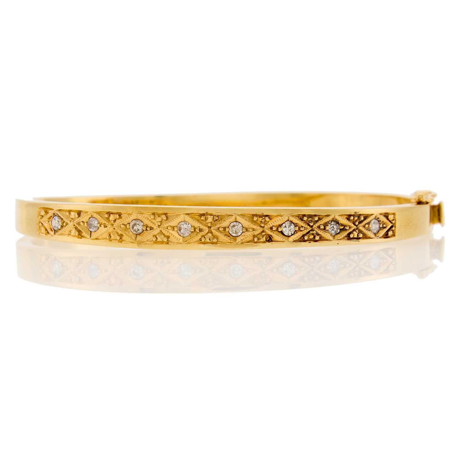 Lot 2203 - Gold and Diamond Bangle Bracelet
