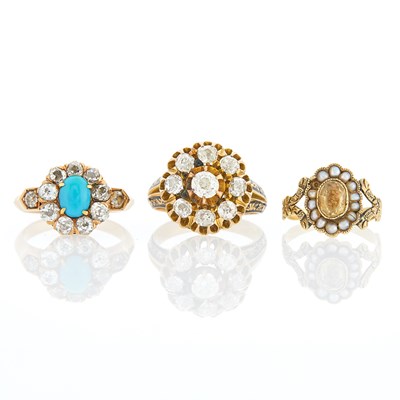 Lot 1177 - Three Antique Gold, Rose Gold and Gem-Set Rings