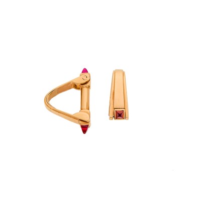 Lot 2188 - Pair of Rose Gold and Synthetic Ruby Cufflinks