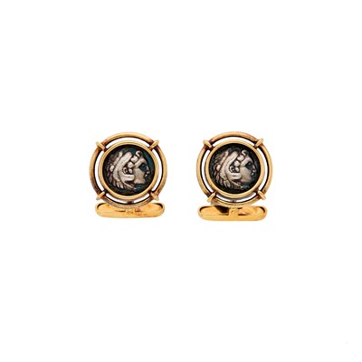 Lot 2181 - Ilias Lalaounis Pair of Gold and Silver Coin Cufflinks