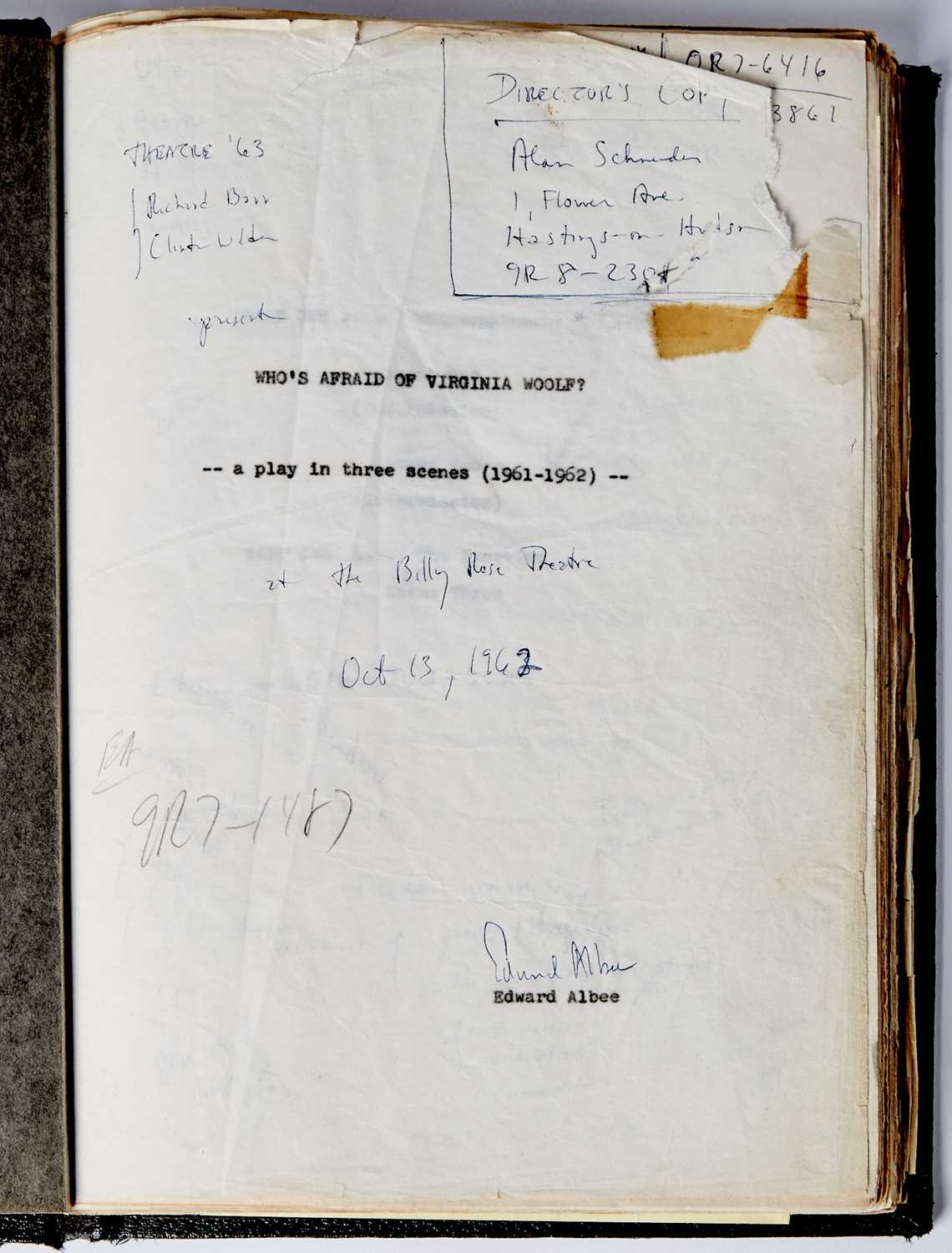 Lot 258 - The director's annotated script from the premiere of Who's Afraid of Virginia Woolf?