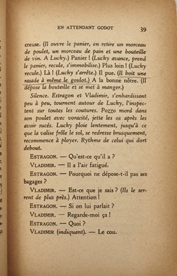 Lot 27 - The Director's copy of the first edition of Samuel Beckett's Waiting for Godot, inscribed by Beckett