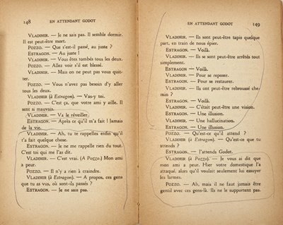 Lot 27 - The Director's copy of the first edition of Samuel Beckett's Waiting for Godot, inscribed by Beckett