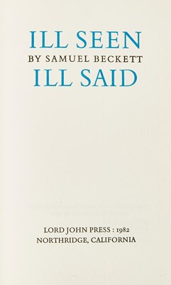 Lot 67 - A pristine presentation copy of Beckett's novella Ill Seen Ill Said