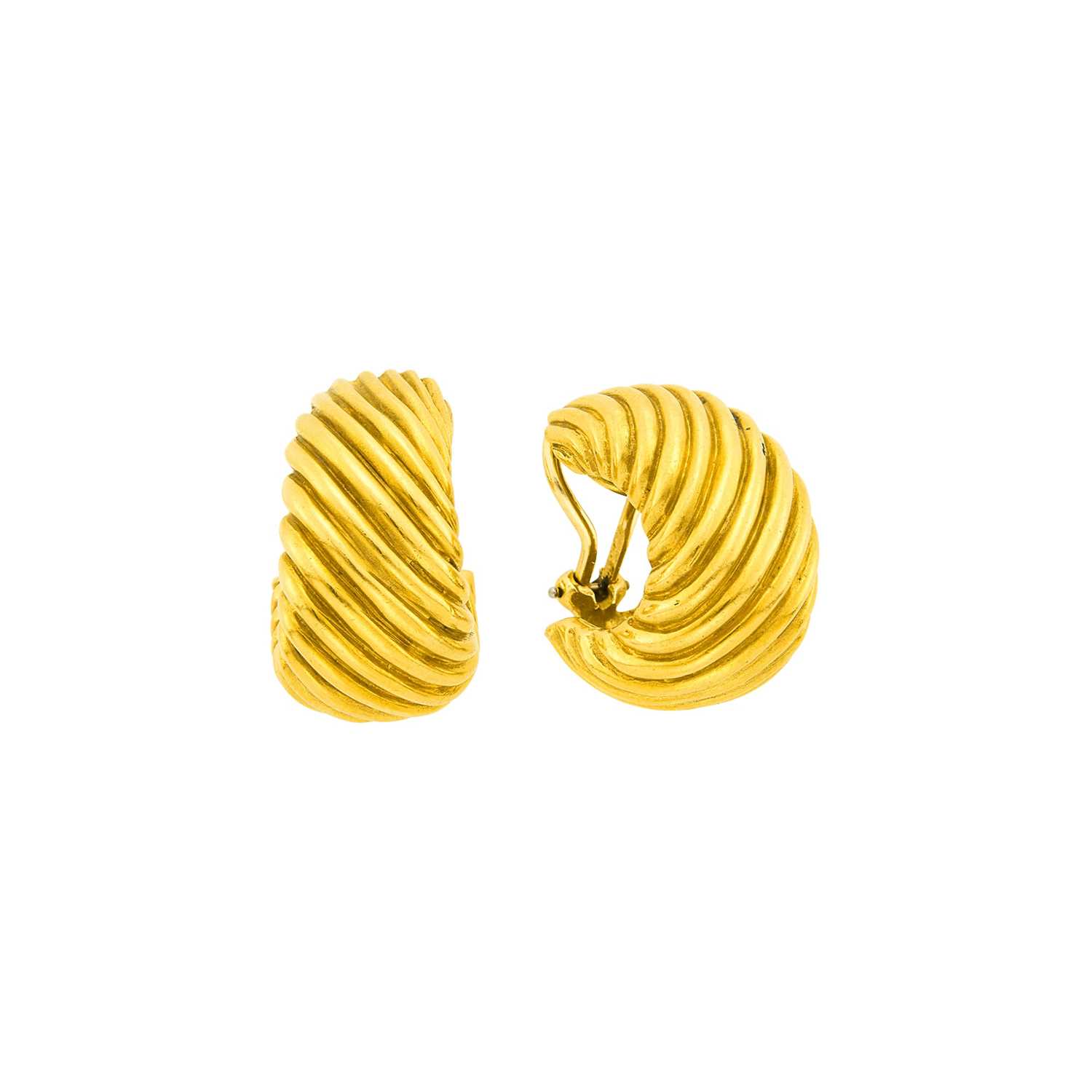 Lot 4 - Tiffany & Co. Gold Ribbed Hoop Earclips