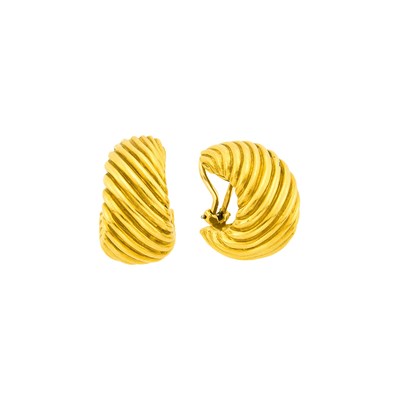 Lot 4 - Tiffany & Co. Gold Ribbed Hoop Earclips