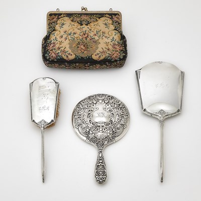 Lot 204 - Three American Sterling Silver Dresser Articles and an Evening Bag