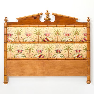 Lot 342 - Faux Bamboo and Grain Painted Upholstered Fruitwood Headboard