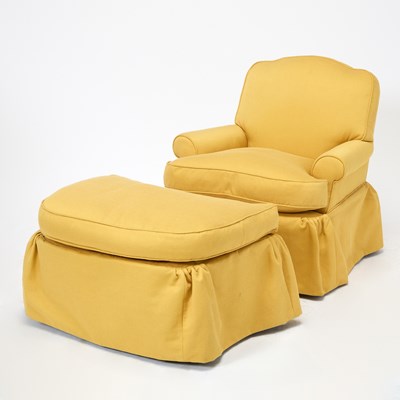 Lot 354 - Yellow Upholstered Club Chair and Ottoman