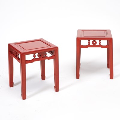 Lot 391 - Pair of Red Lacquered Low Tables