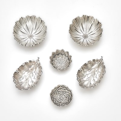 Lot 353 - Group of Six Buccellati Sterling Silver Floral and Leaf Form Dishes