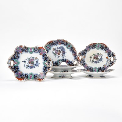 Lot 417 - Six English Flow Blue Porcelain Shaped Dessert Dishes