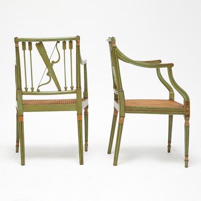 Lot 416 - Pair of George III Green Painted Caned Seat Armchairs