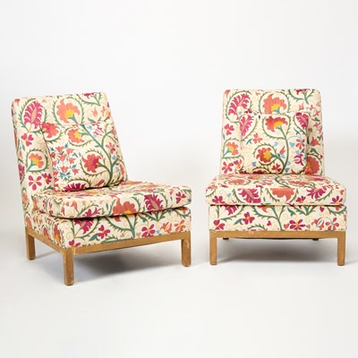Lot 376 - Pair of Floral Upholstered Slipper Chairs