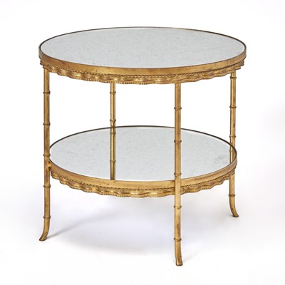 Lot 359 - Regency Style Faux Bamboo Giltwood Mirror Top Circular Table