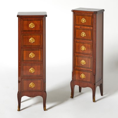 Lot 377 - Pair of Louis XVI Style Tall Chest of Drawers