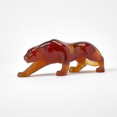 Lot 401 - Daum Amber Pâte de Verre Figure of a Stalking Panther