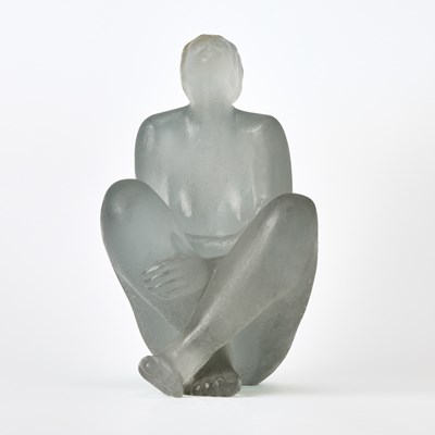 Lot 406 - Louis Laubignat for Daum Pâte de Verre Figure of a Seated Female Nude with Crossed Arms and Legs
