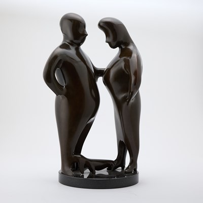 Lot 427 - Patinated Bronze Group of a Couple and Dachshund