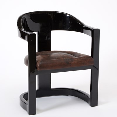 Lot 398 - Karl Springer Upholstered and Lacquered Wood "Onassis" Armchair