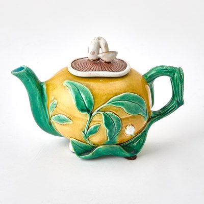Lot 3027 - Minton & Co. Majolica Melon-Form Yellow-Ground Small Teapot
