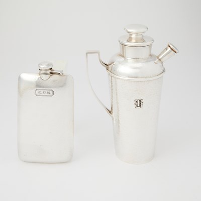 Lot 222 - American Sterling Silver Cocktail Shaker and Flask