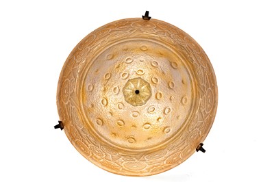 Lot 780 - Daum Art Deco Acid-Etched Molded Glass and Iron Chandelier