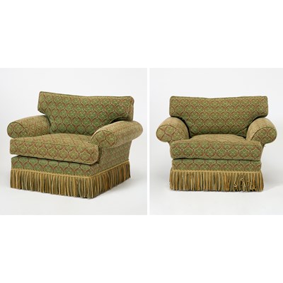 Lot 155 - Pair of Green Upholstered Club Chairs