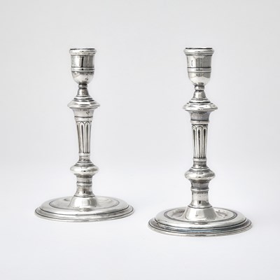 Lot 95 - Pair of Irish Georgian Sterling Silver Candlesticks