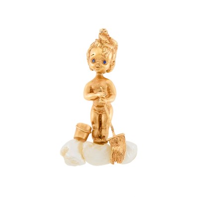 Lot 1063 - Ruser Gold and Freshwater Pearl 'Saturday's Child' Brooch