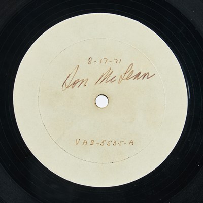 Lot 14 - Don McLean's personal test pressing of American Pie before mass production, gifted in 1971