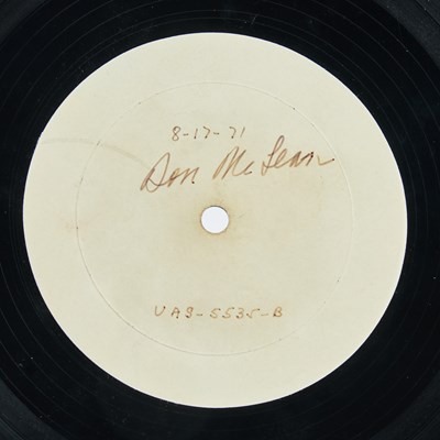 Lot 14 - Don McLean's personal test pressing of American Pie before mass production, gifted in 1971