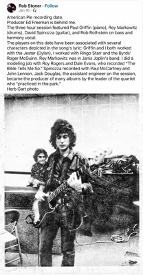 Lot 14 - Don McLean's personal test pressing of American Pie before mass production, gifted in 1971