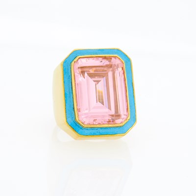 Lot 2331 - Gold, Simulated Pink Stone and Turquoise Enamel Ring