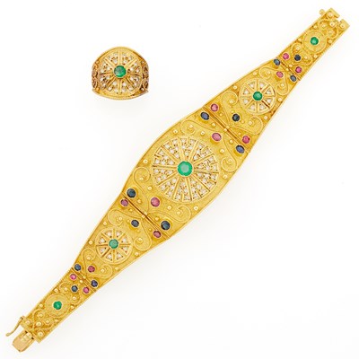 Lot 2317 - Gold, Gem-Set and Diamond Bracelet and Ring